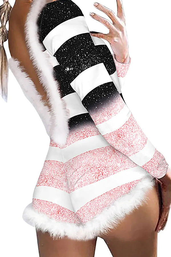 Mune | Feather Christmas Print Long Sleeve Backless Romper