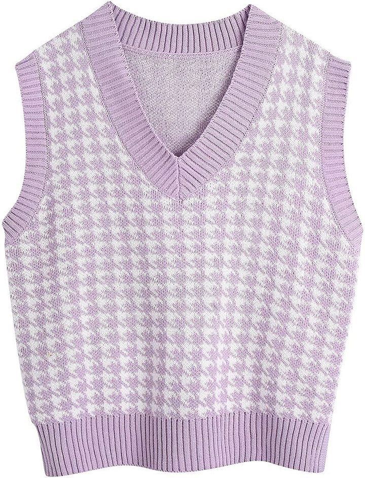 Women’s knit vest with houndstooth pattern, V-neck and ribbed hem Mune Fashion