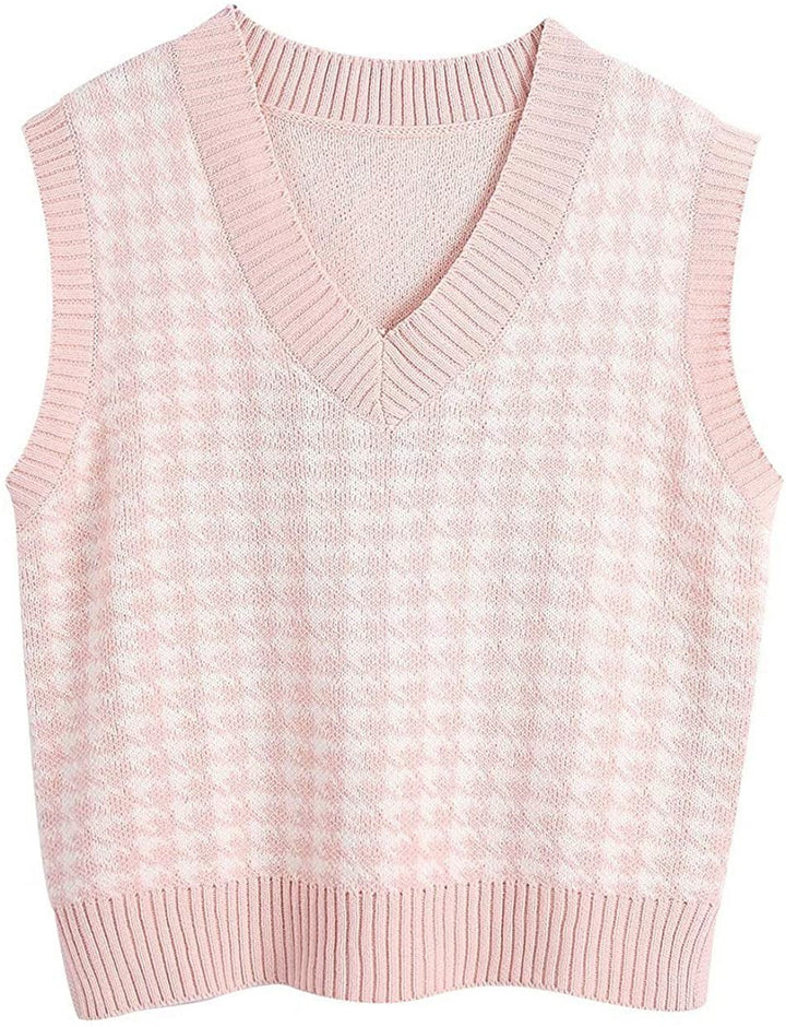 Women’s knit vest with houndstooth pattern, V-neck and ribbed hem Mune Fashion