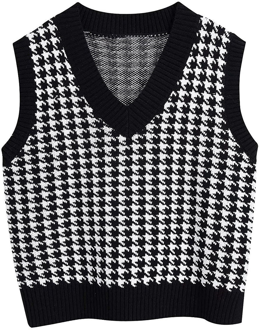 Women’s knit vest with houndstooth pattern, V-neck and ribbed hem Mune Fashion