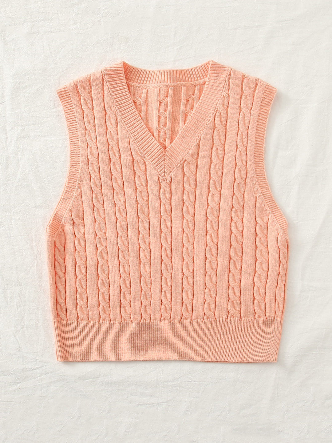 Women Knitted Sleeveless Cable Knit Sweater Vest with V-Neck Mune Fashion