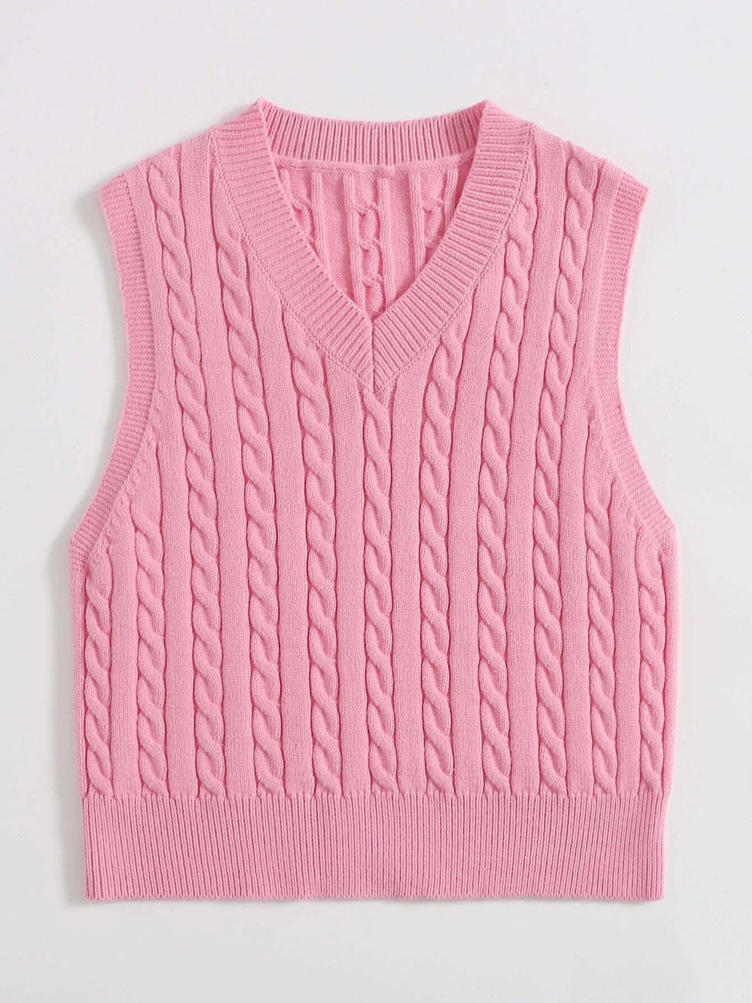 Women Knitted Sleeveless Cable Knit Sweater Vest with V-Neck Mune Fashion