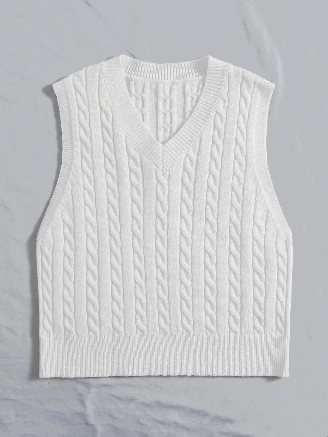 Women Knitted Sleeveless Cable Knit Sweater Vest with V-Neck Mune Fashion