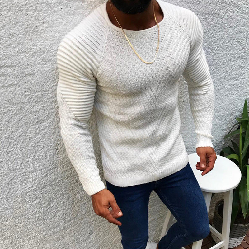Men's structured slim-fit raglan sweater made of fine ribbed and waffle knit Mune Fashion