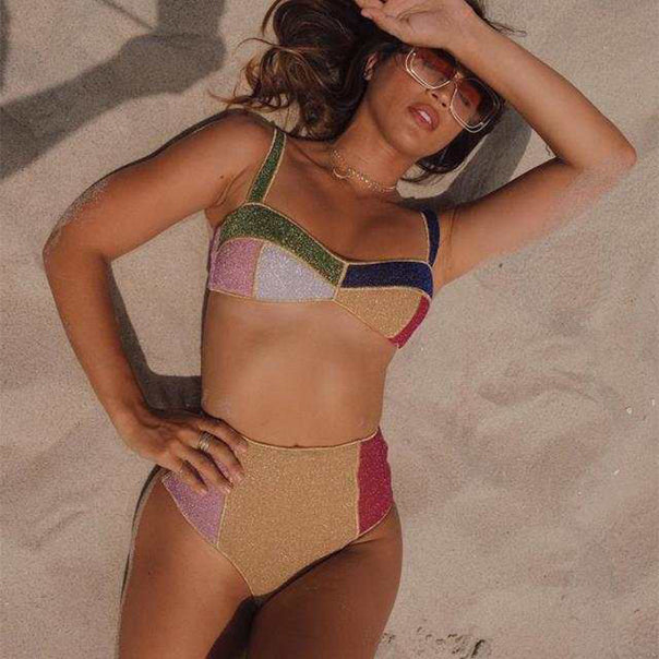 Women's High-Waisted Bikini Set with Sparkling Accents Mune Fashion
