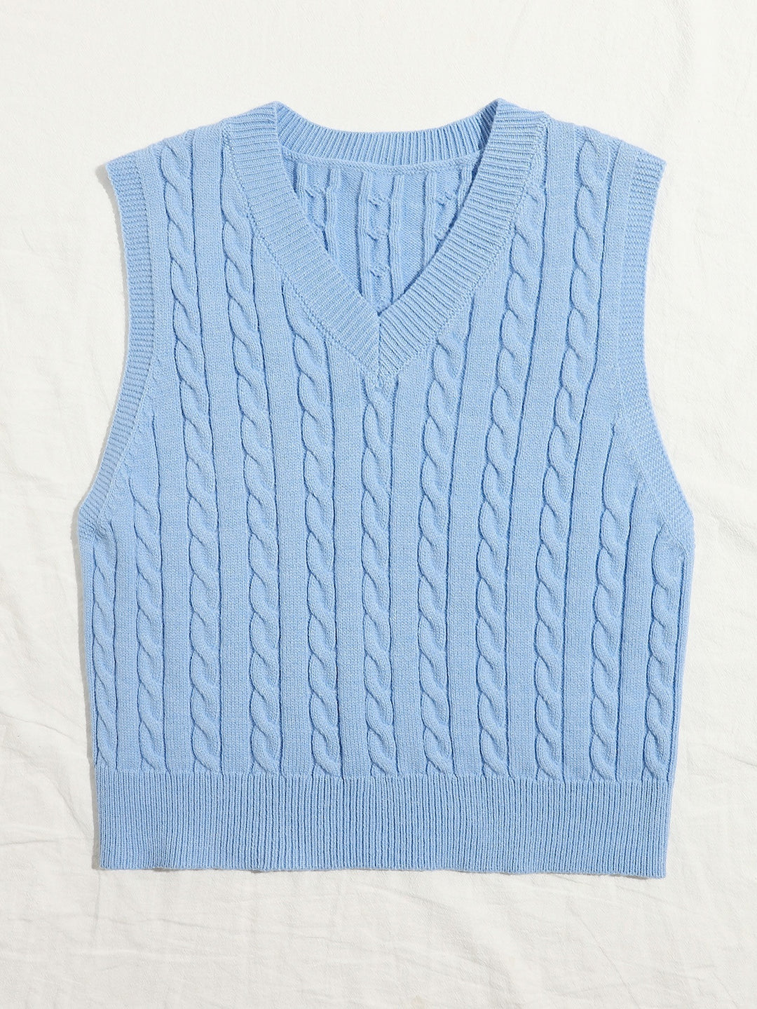 Women Knitted Sleeveless Cable Knit Sweater Vest with V-Neck Mune Fashion
