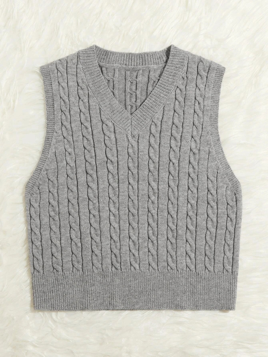 Women Knitted Sleeveless Cable Knit Sweater Vest with V-Neck Mune Fashion