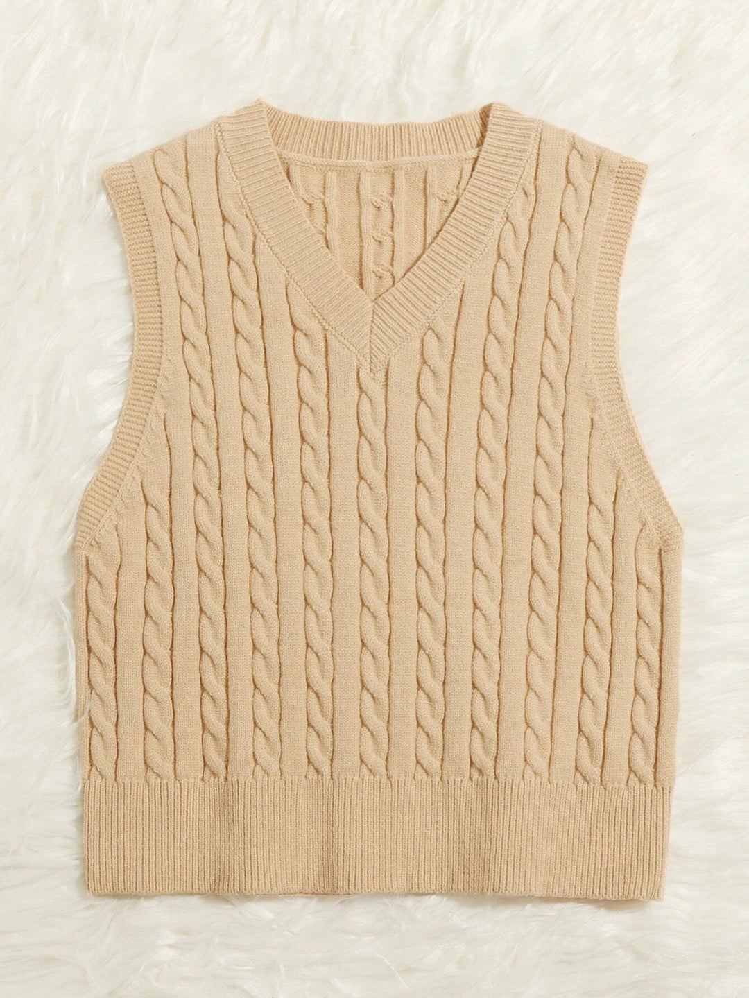 Women Knitted Sleeveless Cable Knit Sweater Vest with V-Neck Mune Fashion