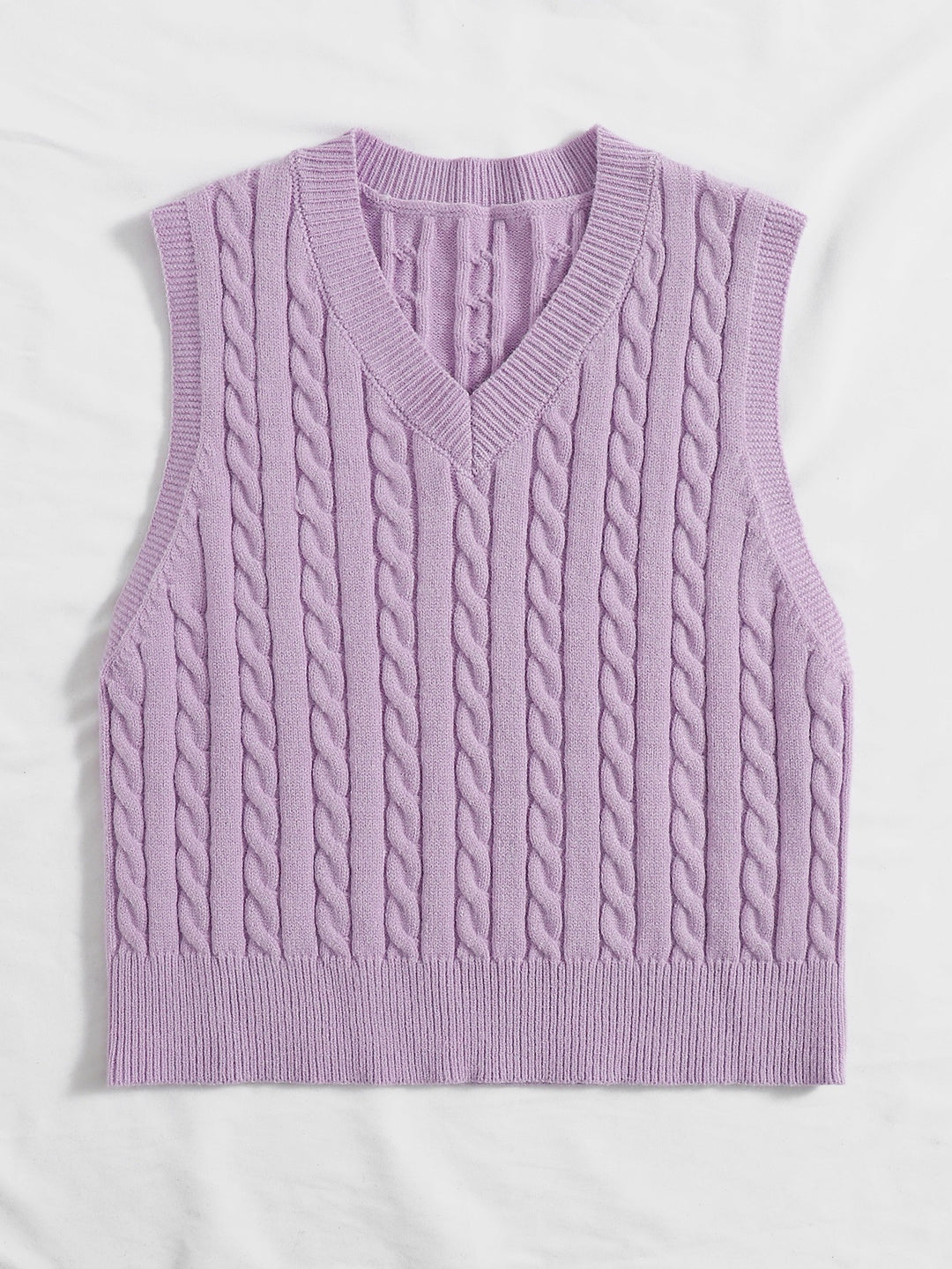 Women Knitted Sleeveless Cable Knit Sweater Vest with V-Neck Mune Fashion