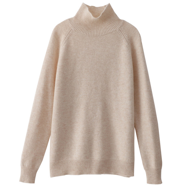 Women's turtleneck sweater made of cashmere blend with fine ribbed texture and dropped shoulder Mune Fashion