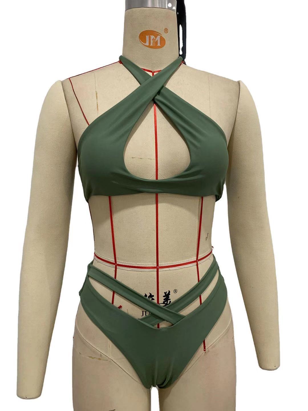Women's triangle bikini with fashionable cut and sophisticated decorative lacing Mune Fashion