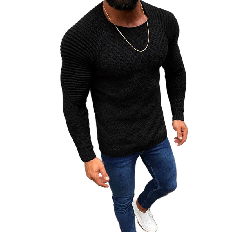 Men's structured slim-fit raglan sweater made of fine ribbed and waffle knit Mune Fashion