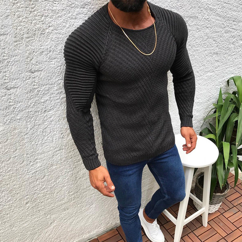 Men's structured slim-fit raglan sweater made of fine ribbed and waffle knit Mune Fashion