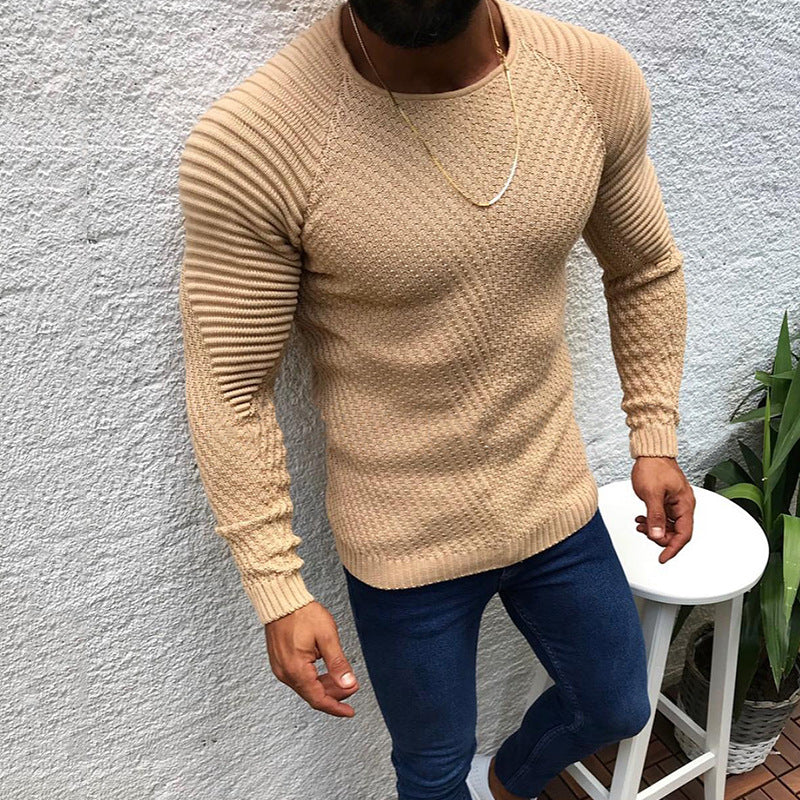 Men's structured slim-fit raglan sweater made of fine ribbed and waffle knit Mune Fashion