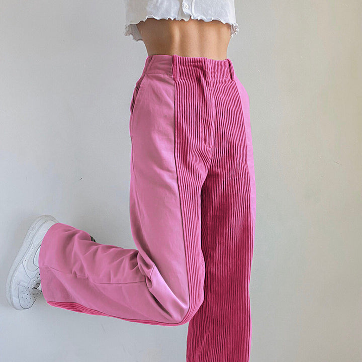 Women's High-Waisted Wide-Leg Trousers with Contrast Cord Front Panel and Straight Leg Mune Fashion