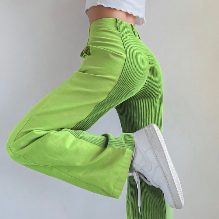 Women's High-Waisted Wide-Leg Trousers with Contrast Cord Front Panel and Straight Leg Mune Fashion