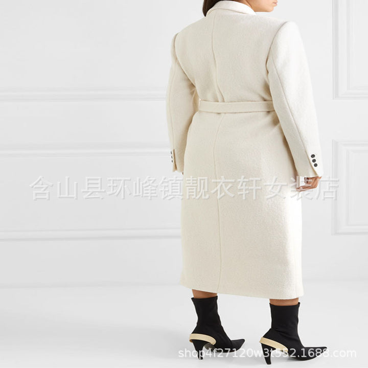 Women Tailored Midi-Length Coat with Wrap Belt and Shawl Collar Mune Fashion