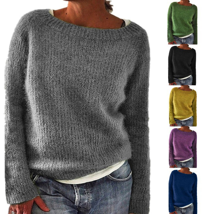Women's cozy chunky knit sweater with round neckline and loose oversized fit Mune Fashion