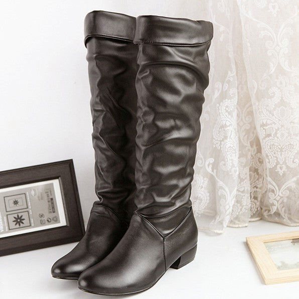 Women's knee-high slouch boots with fold and flat heel Mune Fashion