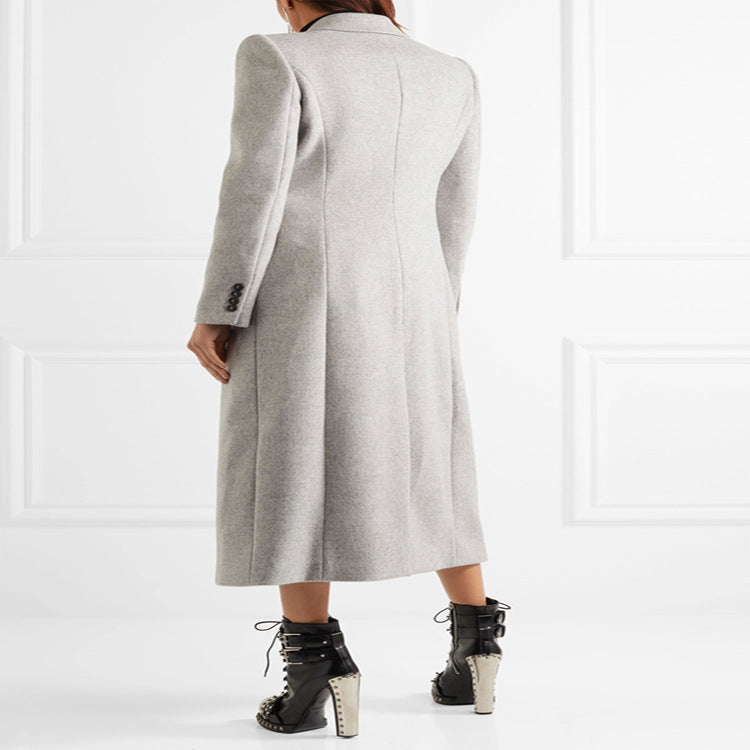 Women's Double-Breasted Tailored Wool Blend Long Coat in Slim Tailoring Style Mune Fashion
