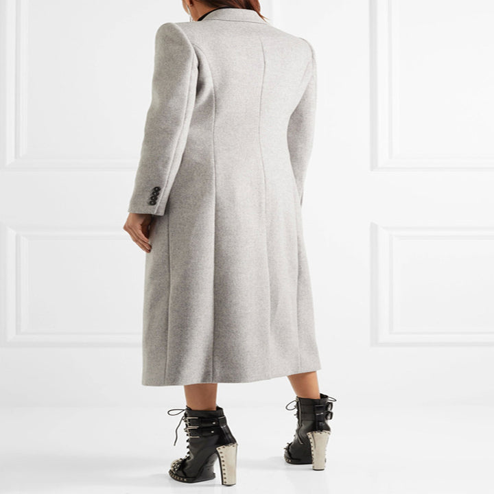 Women's Double-Breasted Tailored Wool Blend Long Coat in Slim Tailoring Style Mune Fashion