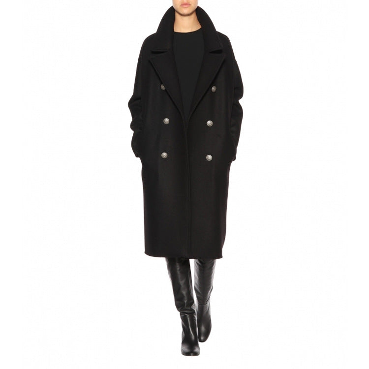 Women Oversize Double-Breasted Long Coat with Wide Shawl Collar and Relaxed Tailoring Mune Fashion