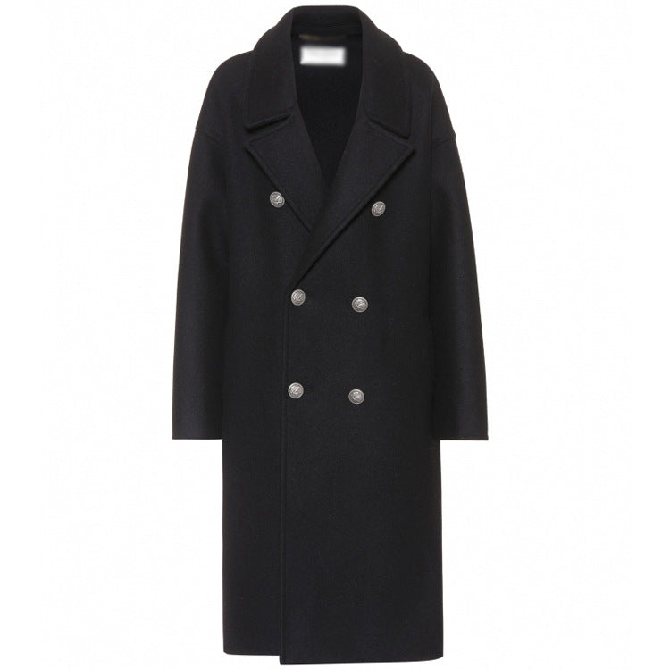 Women Oversize Double-Breasted Long Coat with Wide Shawl Collar and Relaxed Tailoring Mune Fashion