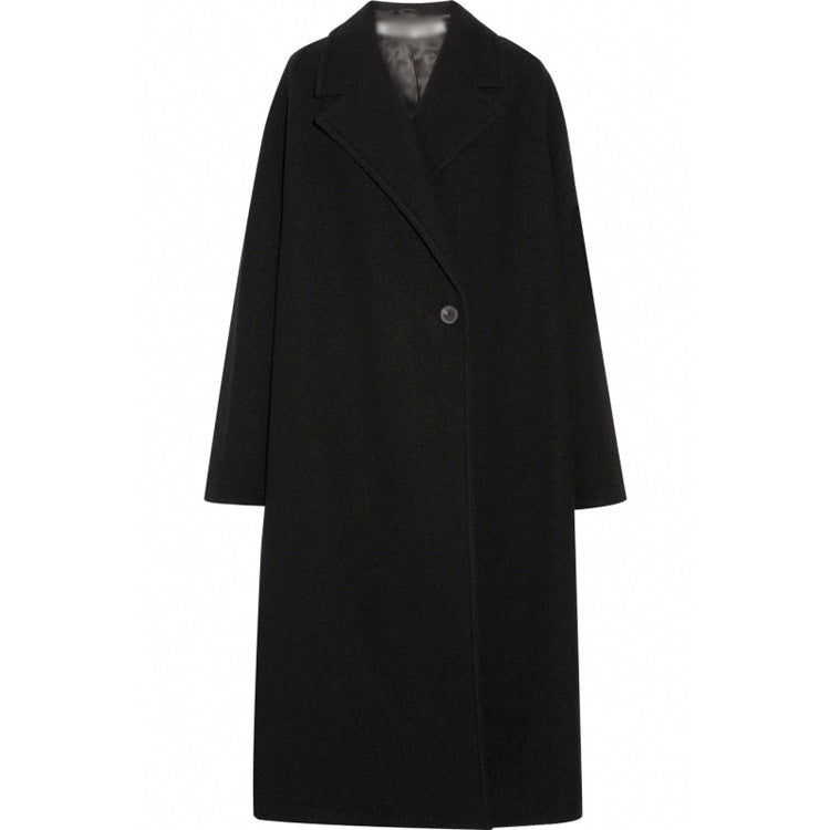 Women's Oversized Single-Breasted Wool Blend Long Coat with Dropped Silhouette Mune Fashion