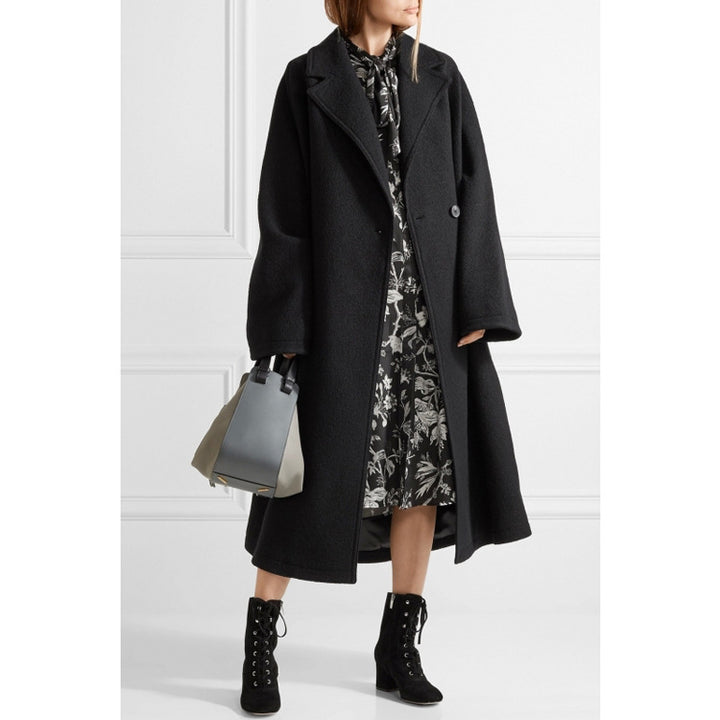 Women's Oversized Single-Breasted Wool Blend Long Coat with Dropped Silhouette Mune Fashion