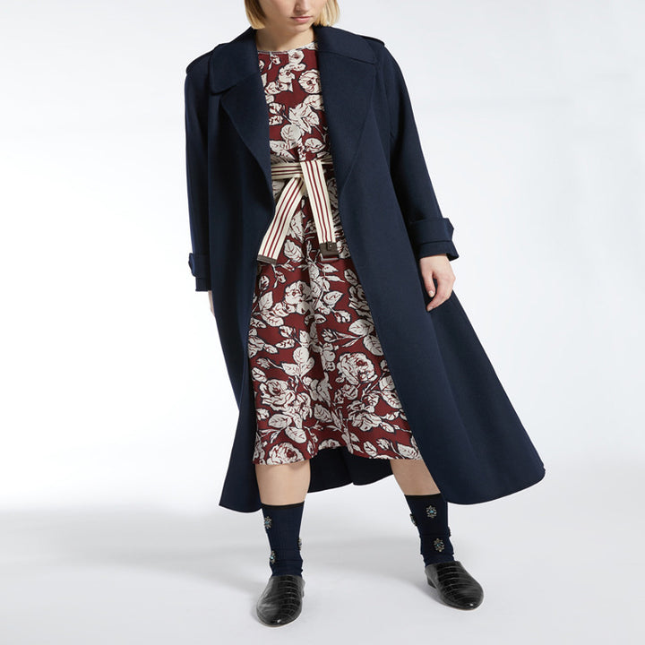 Ladies Maxi Long Wool Blend Coat in Flowing Swing Cut with Soft Shawl Collar Mune Fashion