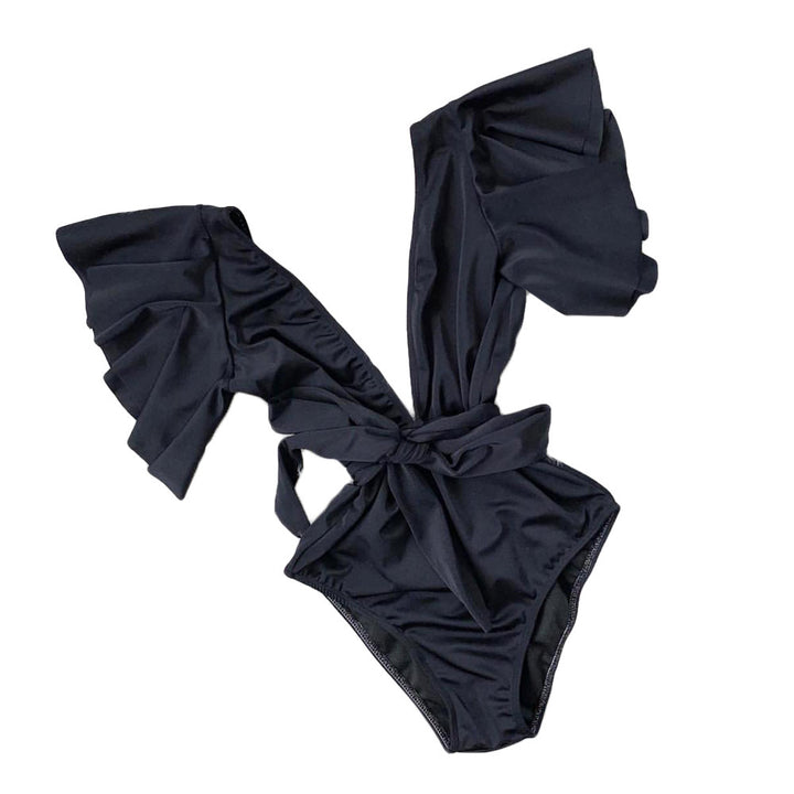 Ladies Elegant Swimsuit with Ruffle Sleeves and Waist Belt Mune Fashion