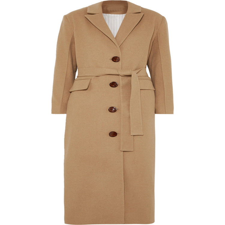 Women's Floor-Length Single-Breasted Wool Blend Coat with Side Slit and Minimalist Tailoring Look Mune Fashion