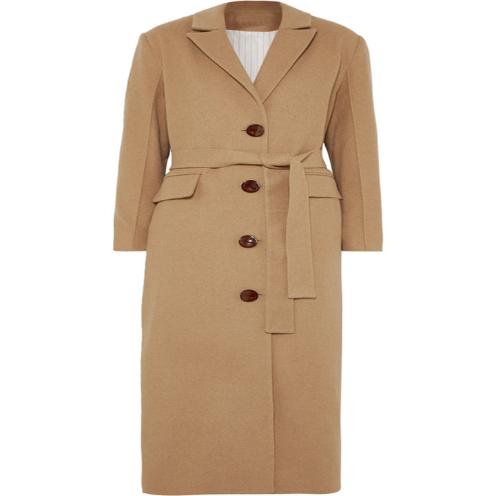 Women's Floor-Length Single-Breasted Wool Blend Coat with Side Slit and Minimalist Tailoring Look Mune Fashion