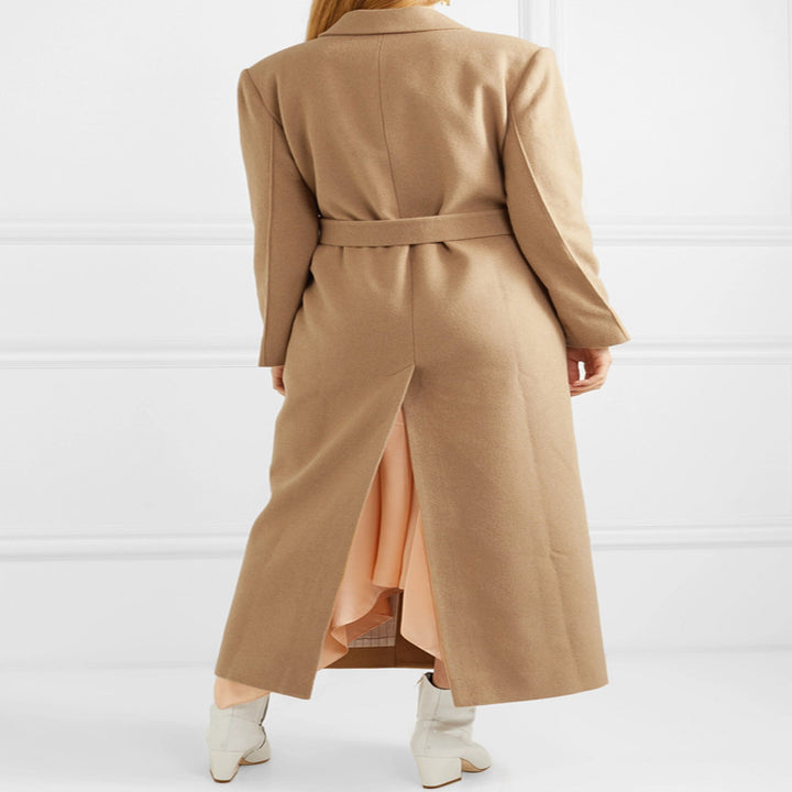 Women's Floor-Length Single-Breasted Wool Blend Coat with Side Slit and Minimalist Tailoring Look Mune Fashion