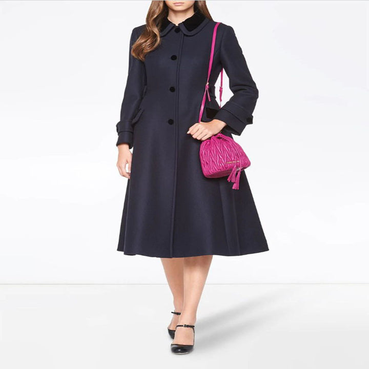 Women's Tailored A-Line Wool Blend Coat with Peter Pan Collar and Embellished Cuffs Mune Fashion