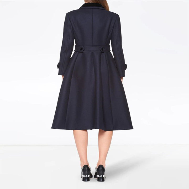 Women's Tailored A-Line Wool Blend Coat with Peter Pan Collar and Embellished Cuffs Mune Fashion