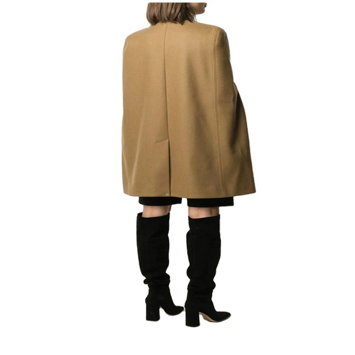Women's Wool Blend Cape with Stand Collar, Concealed Arm Openings and Minimalist Tailoring Mune Fashion