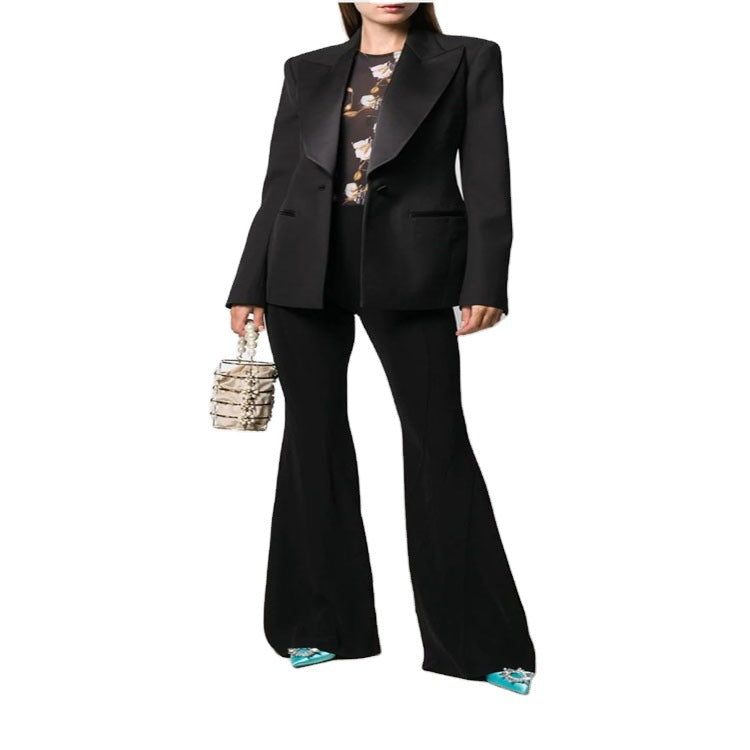 Women Tailored Tuxedo Blazer Jacket with Satin Shawl Collar and Precise Tailoring Mune Fashion