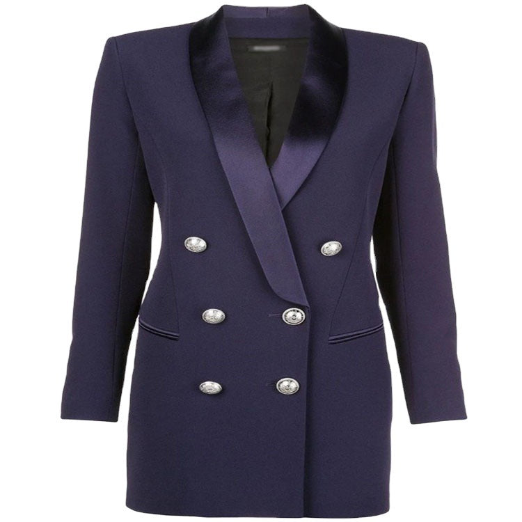 Women's blazer dress in tailoring look with satin shawl collar and structured shoulders Mune Fashion