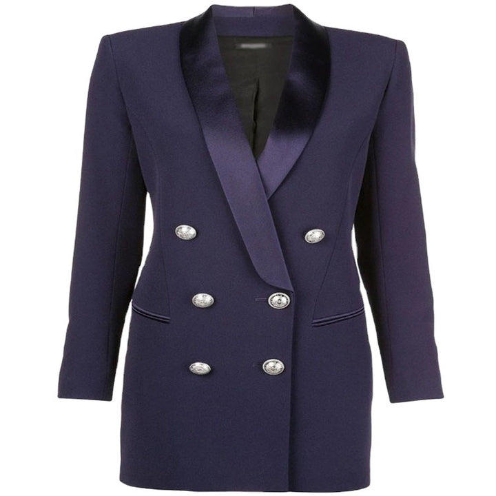 Women's blazer dress in tailoring look with satin shawl collar and structured shoulders Mune Fashion