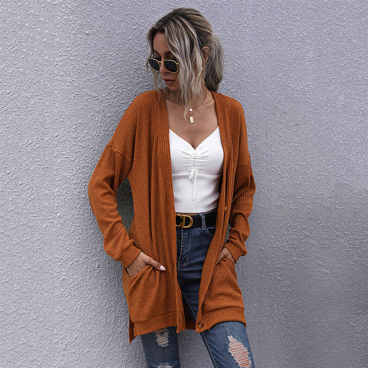 Women Long Oversize Knit Cardigan with Structure Knit, Open Pockets and Casual Cut Mune Fashion