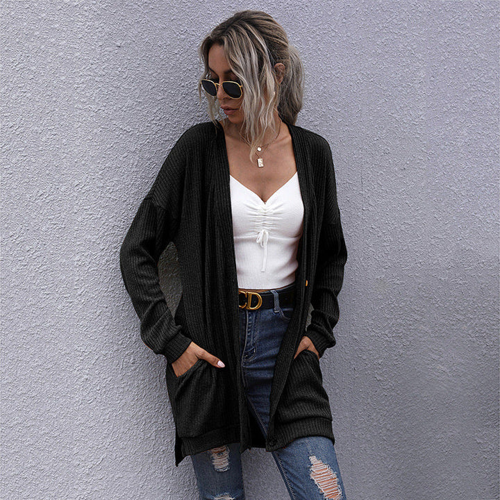Women Long Oversize Knit Cardigan with Structure Knit, Open Pockets and Casual Cut Mune Fashion