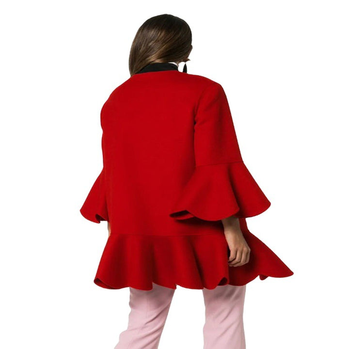 Women's Ruffled Cape Coat made of Wool Blend with Bell Sleeves Mune Fashion