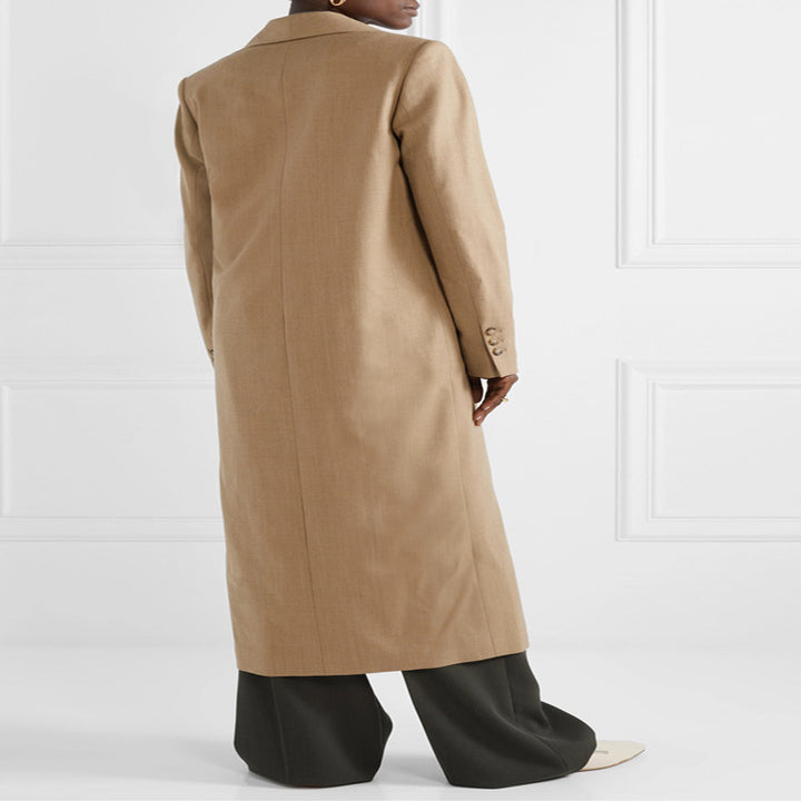Women's Maxi-length Minimalist Single-breasted Wool Blend Long Coat with Open Shawl Collar Mune Fashion