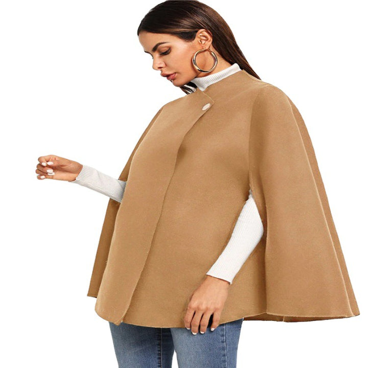 Women's short cape coat in coat style with stand-up collar and concealed button placket Mune Fashion