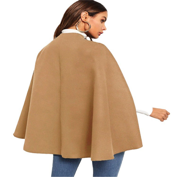 Women's short cape coat in coat style with stand-up collar and concealed button placket Mune Fashion
