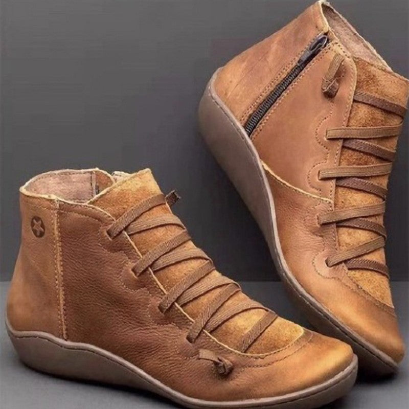 Women nan comfortable leather high-top sneakers with side zipper and elastic lacing Mune Fashion