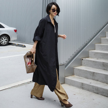 Women Long Oversized Duster Coat with Back Split, Dropped Shoulder and Practical Side Pockets Mune Fashion