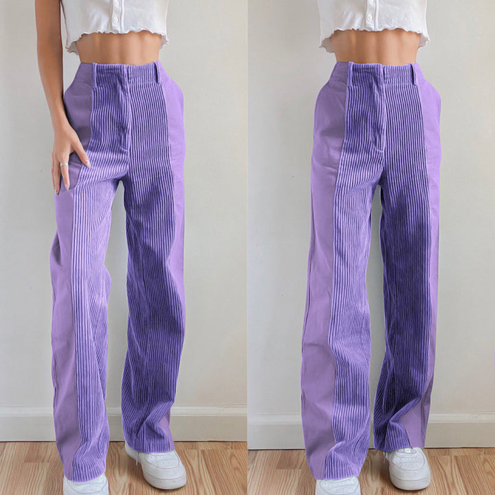 Women's High-Waisted Wide-Leg Trousers with Contrast Cord Front Panel and Straight Leg Mune Fashion