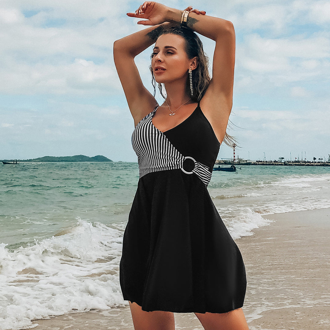 Women's summer dress with geometric pattern and waist belt Mune Fashion